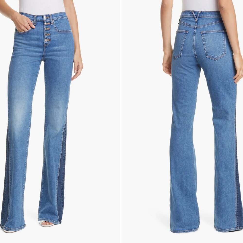 Veronica Beard Kiley High Waist Wide Leg Two-Tone Jeans Size 26/2 Western Cowboy